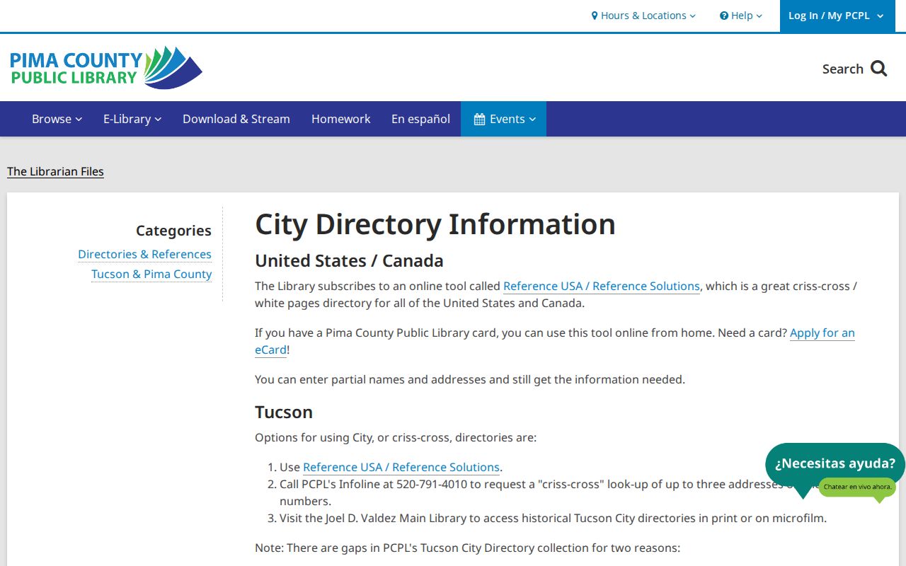 Marana city directory access through Pima County Public Library