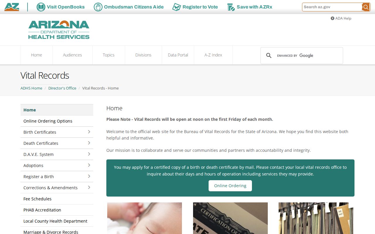 Marana residents directory Arizona vital records access