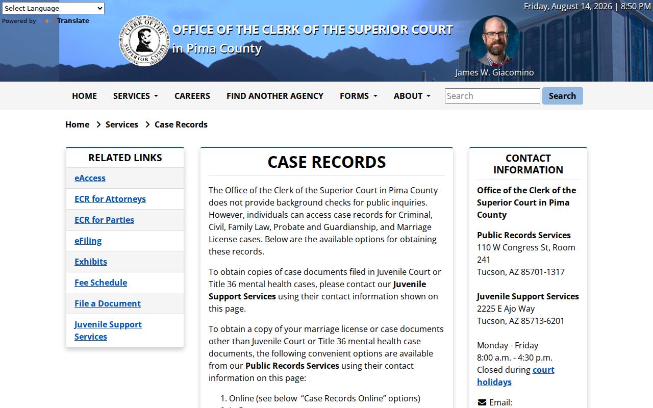 Marana resident lookup at Pima County court case records