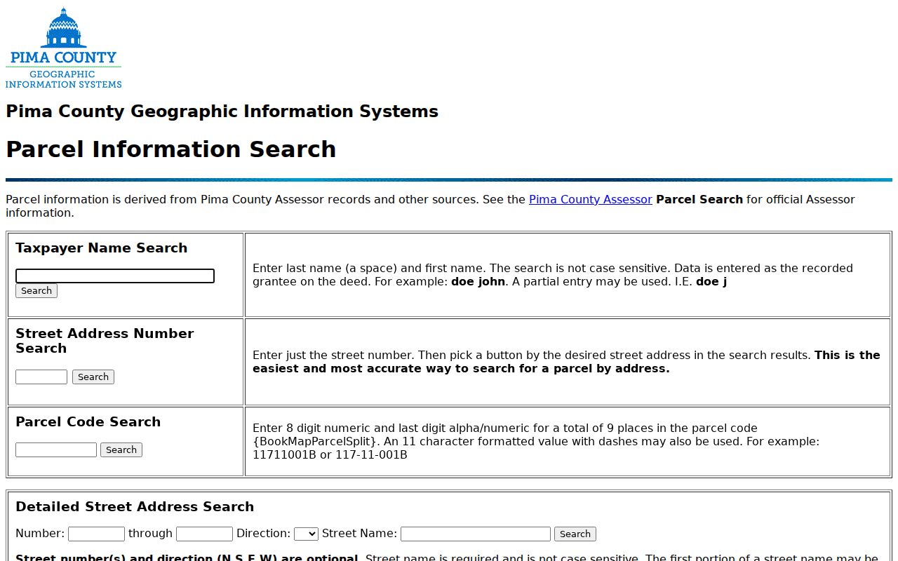 Marana street directory Pima GIS address range fields