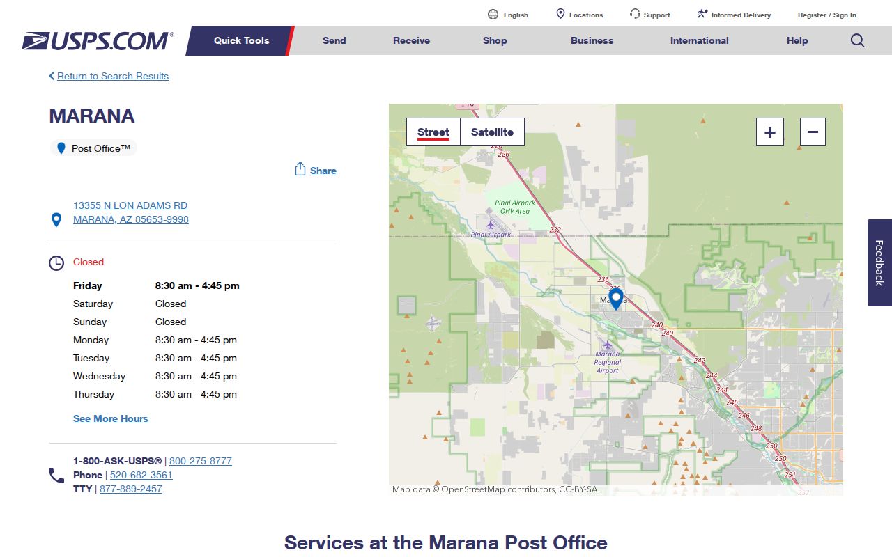 Marana ZIP code directory listing for the 85653 post office